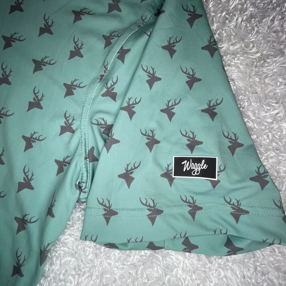 NWOT Waggle Golf Polo Men's 2XL Green Deer All Over Print Performance Stretch - Picture 8 of 10
